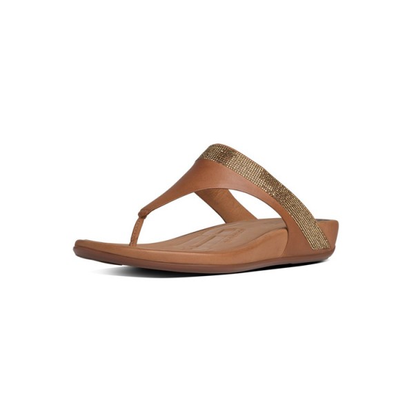 Fitflop Banda Micro-Crystal Toe-Post Leather Tan For Women